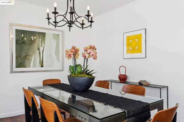 a view of a workspace room with a table and chairs