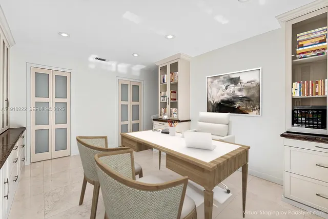 an aerial view of a house with garden