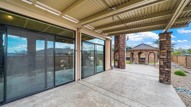 a front view of a house with yellow lighting
