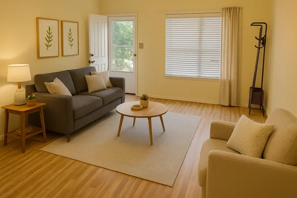 a living room with furniture and a window