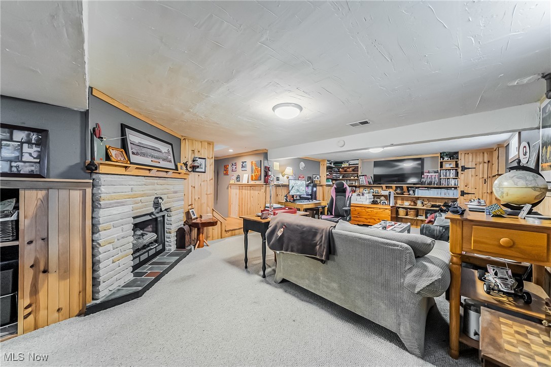 6287 Highland Road Cleveland, OH 44143 - Photo 22 of 46 Carpeted living room with wooden walls