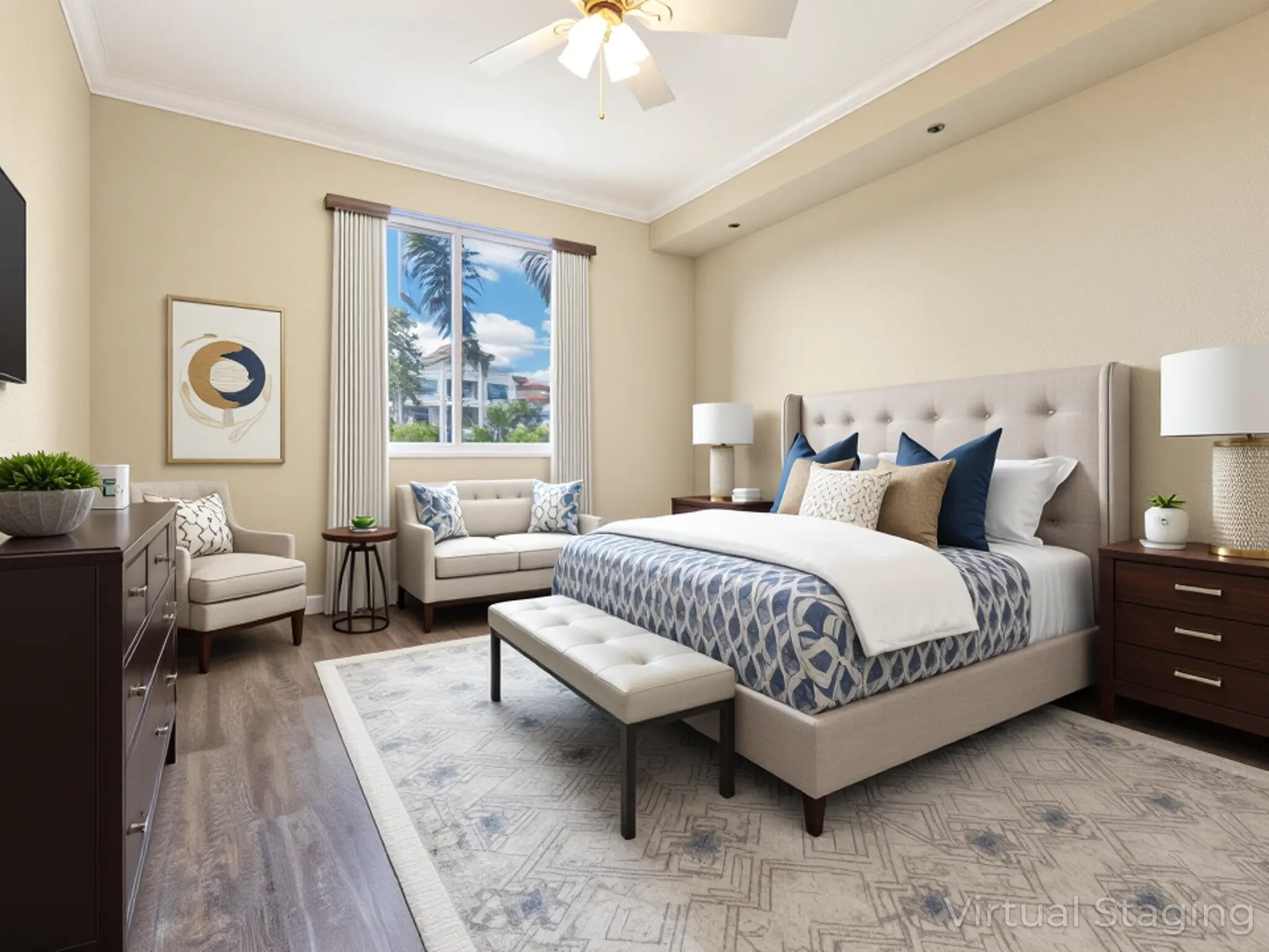 1690 Renaissance Commons Boulevard, Unit 1412 Boynton Beach, FL 33426 - Photo 14 of 49 a spacious bedroom with a bed and a couch