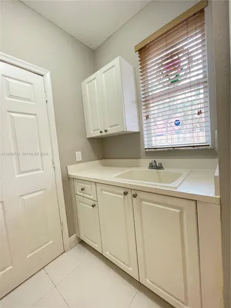 a view of cabinets a sink and a window