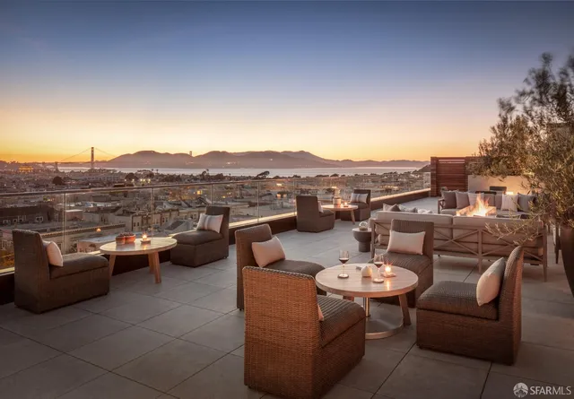 a view of a terrace with furniture