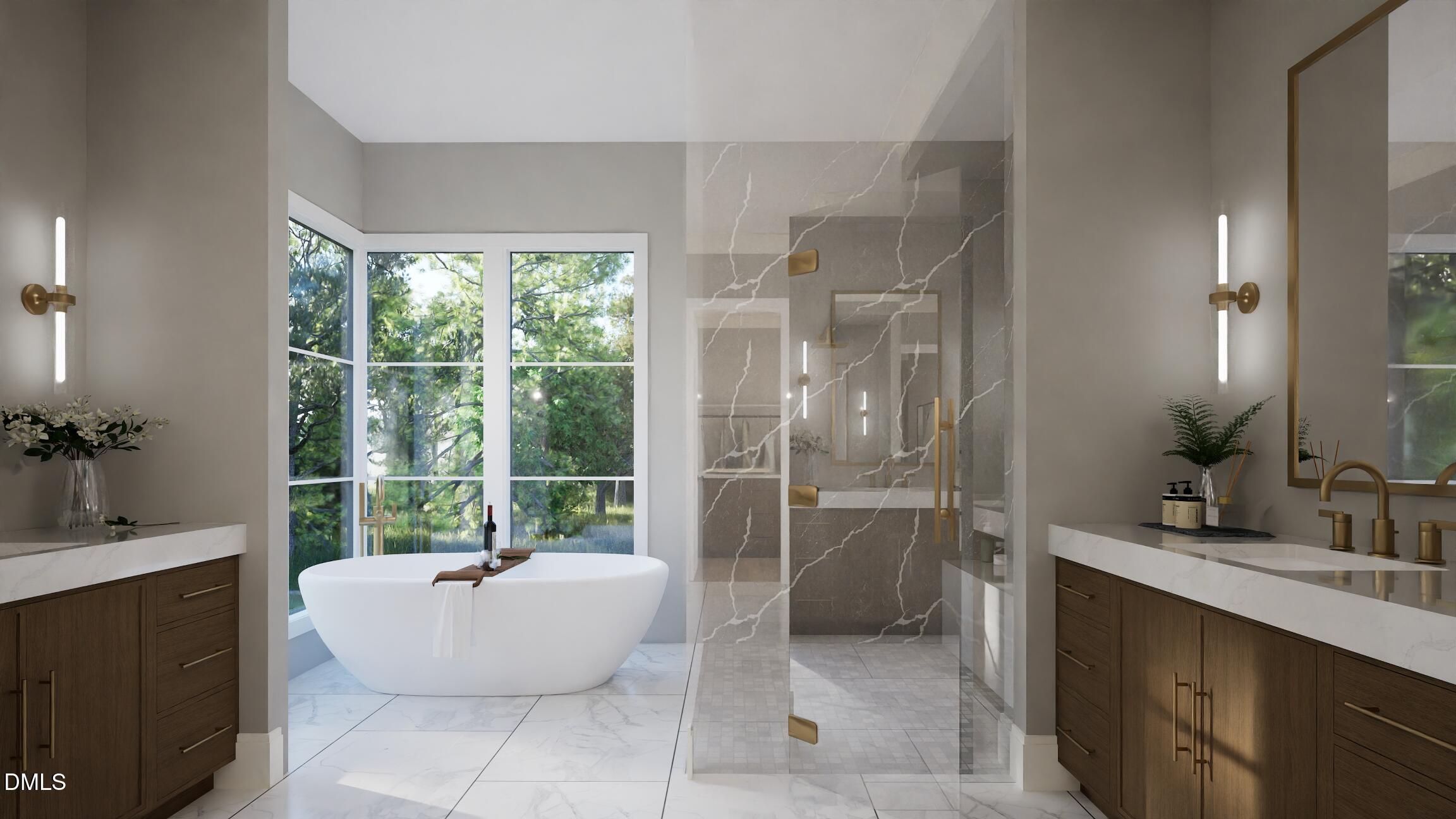408 Shinleaf Pond Trail Raleigh, NC 27614 - Photo 25 of 77 a bathroom with a tub sink and glass door