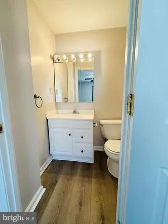 a bathroom with a sink a toilet and a large mirror
