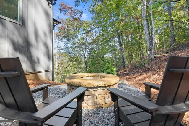 a view of an outdoor space with a large window