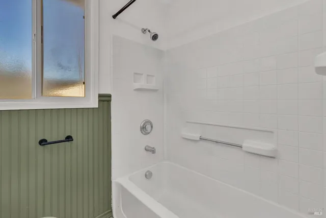 a bathroom with a bathtub