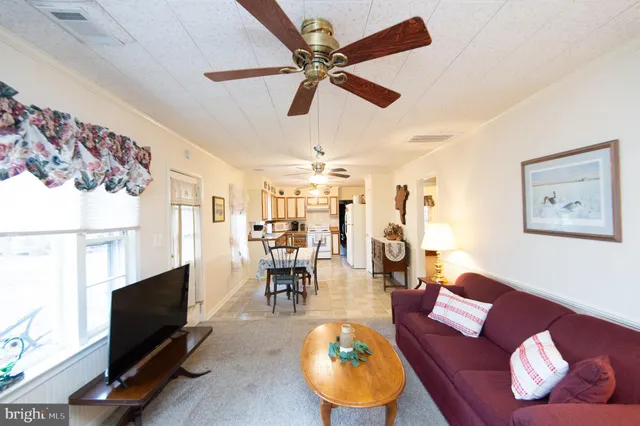 a living room with furniture a rug and a large window
