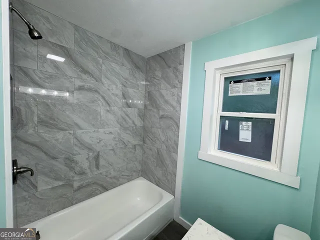 a bathroom with a toilet and a bathtub