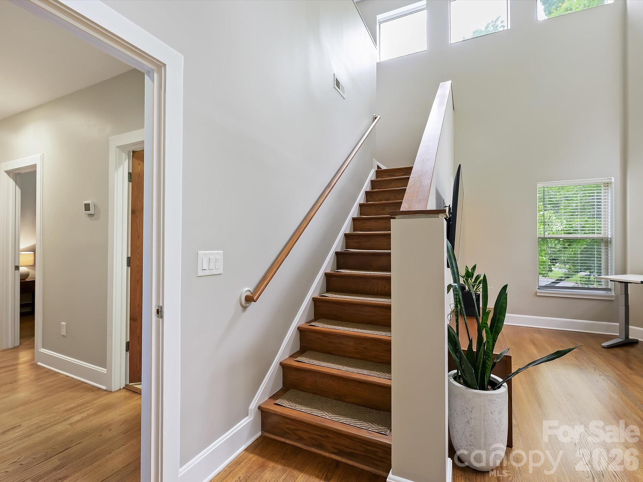 420 Queens Road Charlotte, NC 28207 - Photo 23 of 35 a view of a hallway with wooden floor and a potted plant