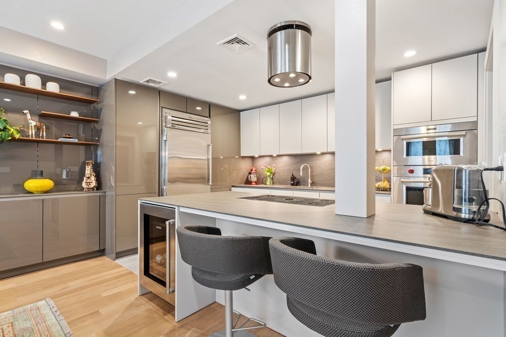 135 Beaconsfield Road, Unit 2 Brookline, MA 02445 - Photo 15 of 33 a kitchen with stainless steel appliances granite countertop a sink and a refrigerator