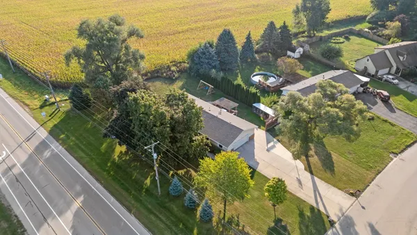 an aerial view of a residential houses