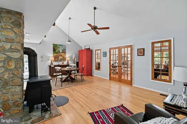 a living room with furniture