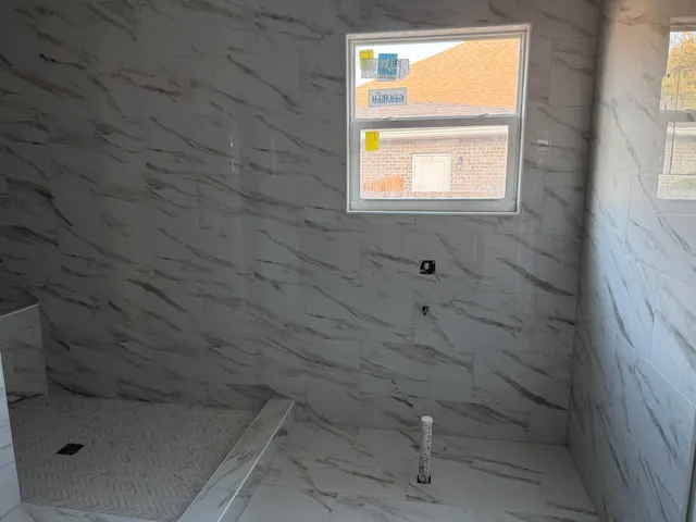 a bathroom with a window