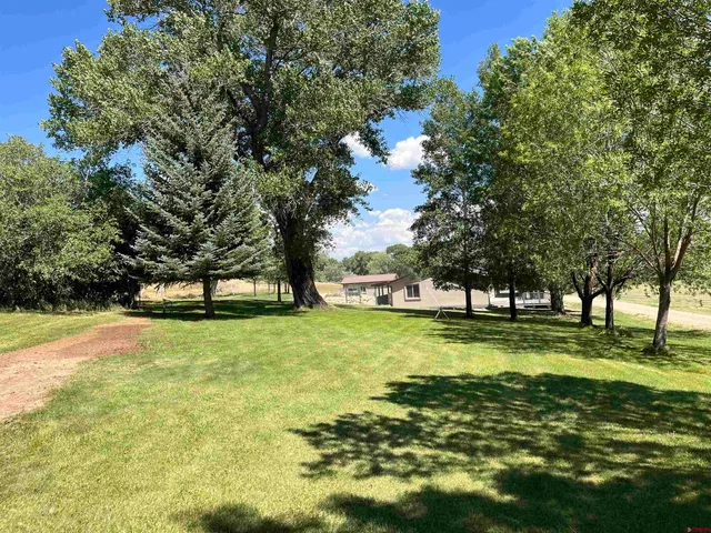 a view of a swimming pool with a yard