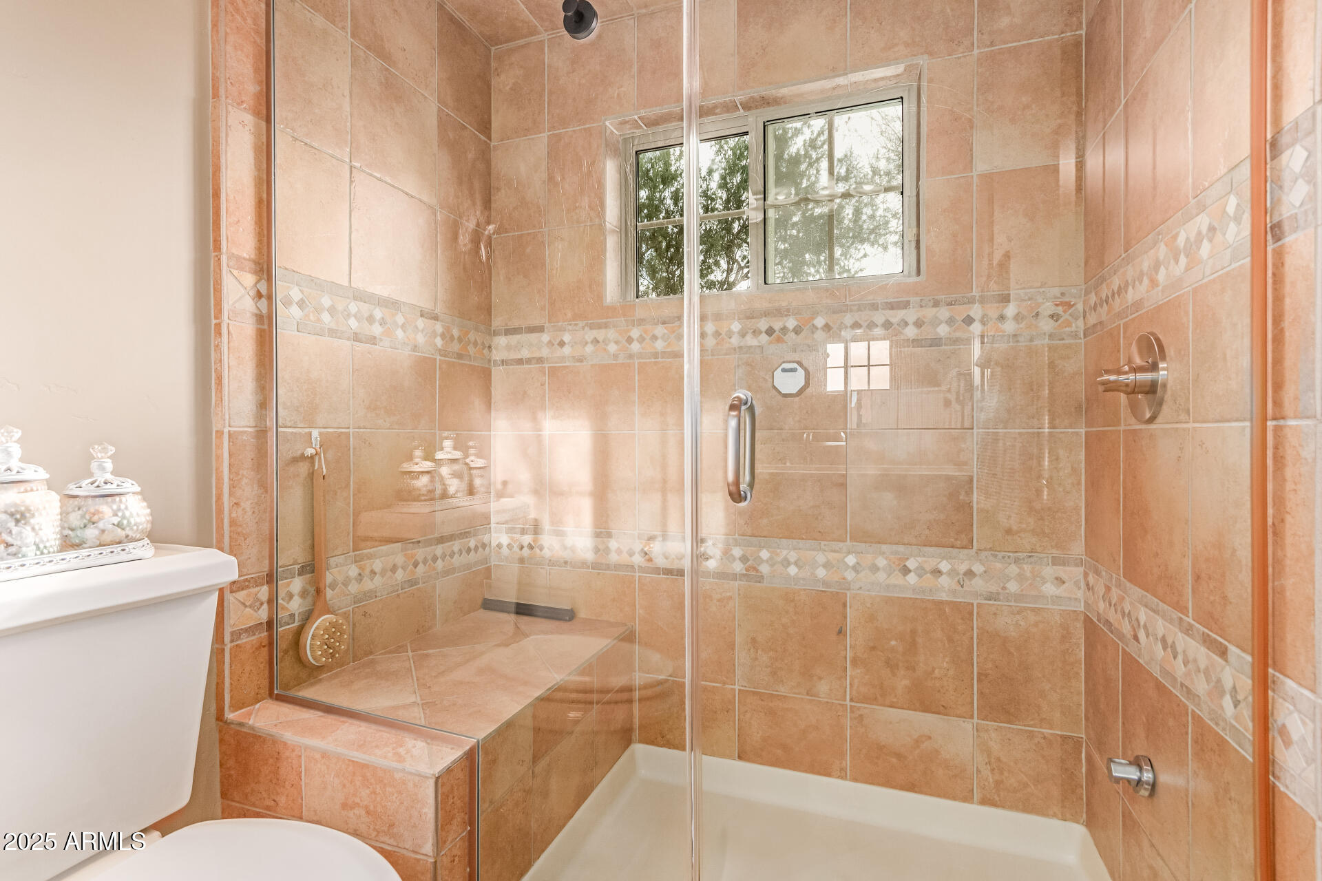 4317 North Brighton Circle Mesa, AZ 85207 - Photo 32 of 76 a bathroom with a granite countertop sink toilet and shower
