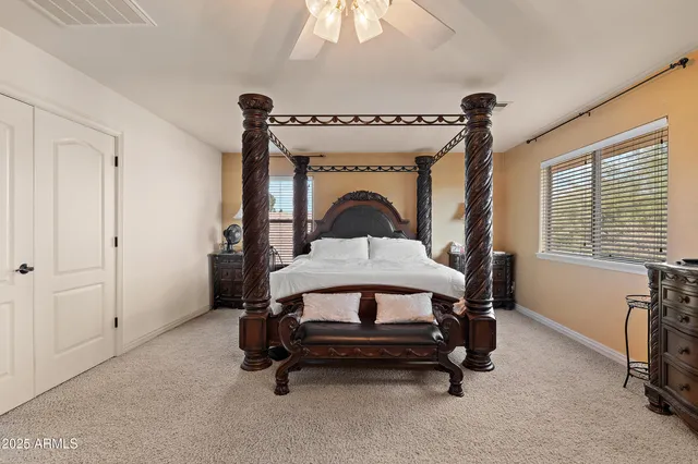 a bedroom with a bed and a walk in closet