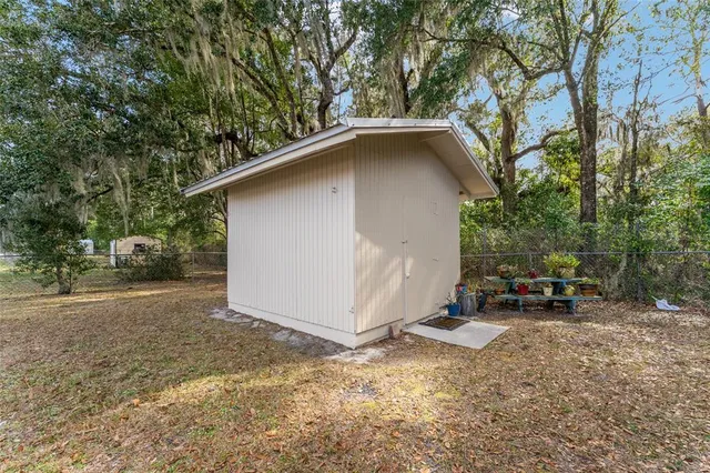 a view of backyard with outdoor and trees