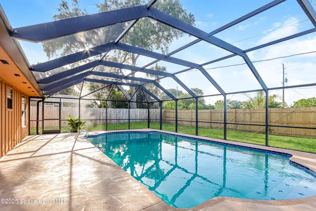 a view of a swimming pool with a backyard