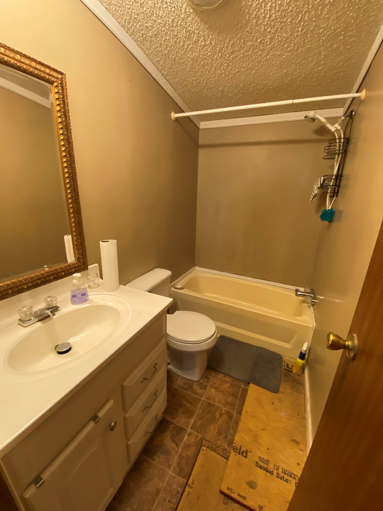 569 Dover Chapel Road Ellijay, GA 30540 - Photo 29 of 32 a bathroom with a granite countertop sink toilet and shower