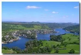 a view of a lake with a mountain