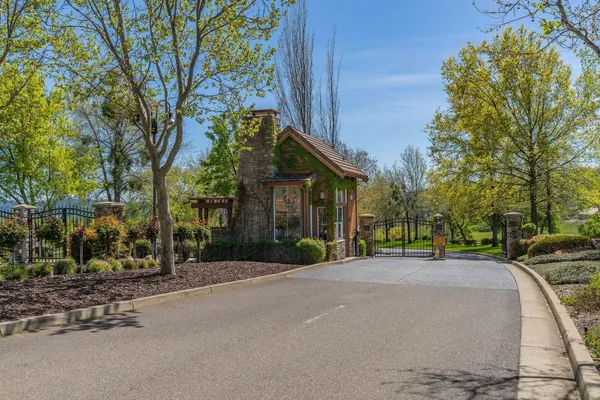a view of a lake with a garden