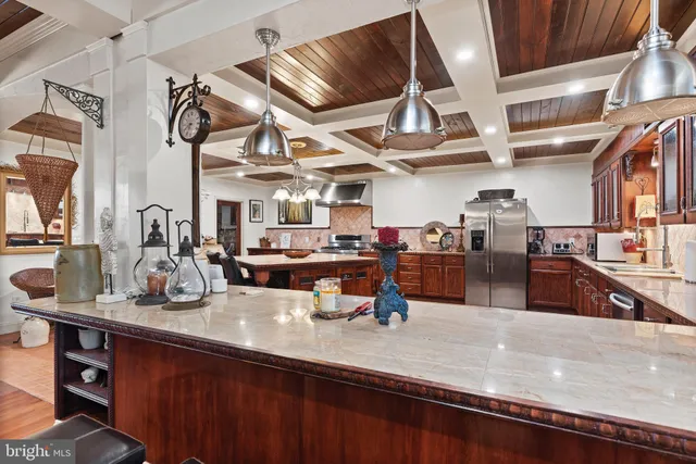 a kitchen with lots of counter top space