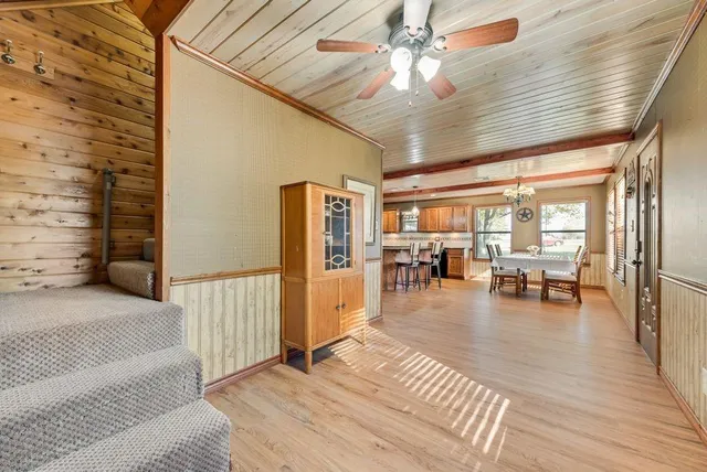 a view of dining room with hardwood floor