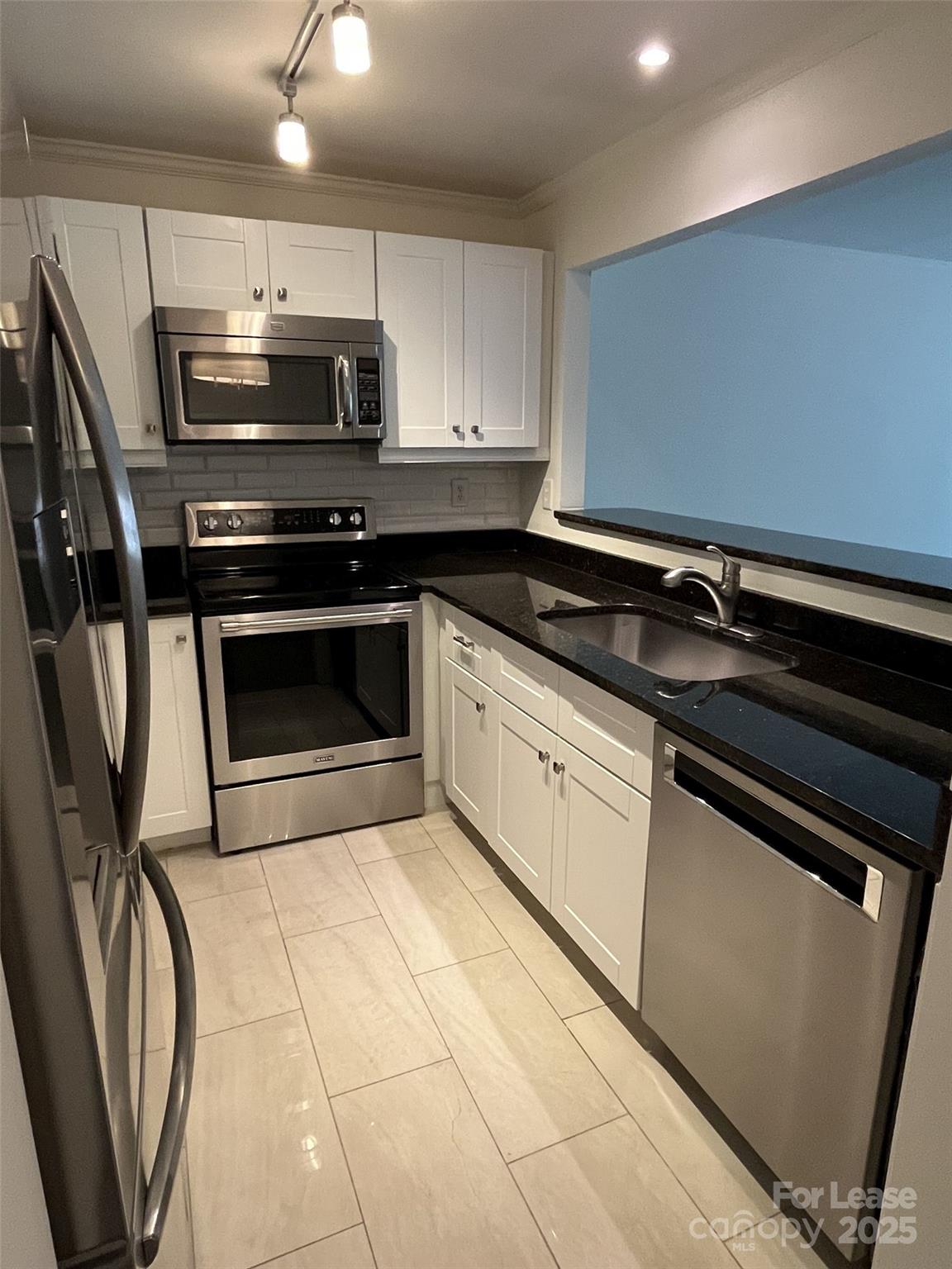 1323 Queens Road, Unit 312 Charlotte, NC 28207 - Photo 11 of 32 a kitchen with granite countertop a stove microwave and sink