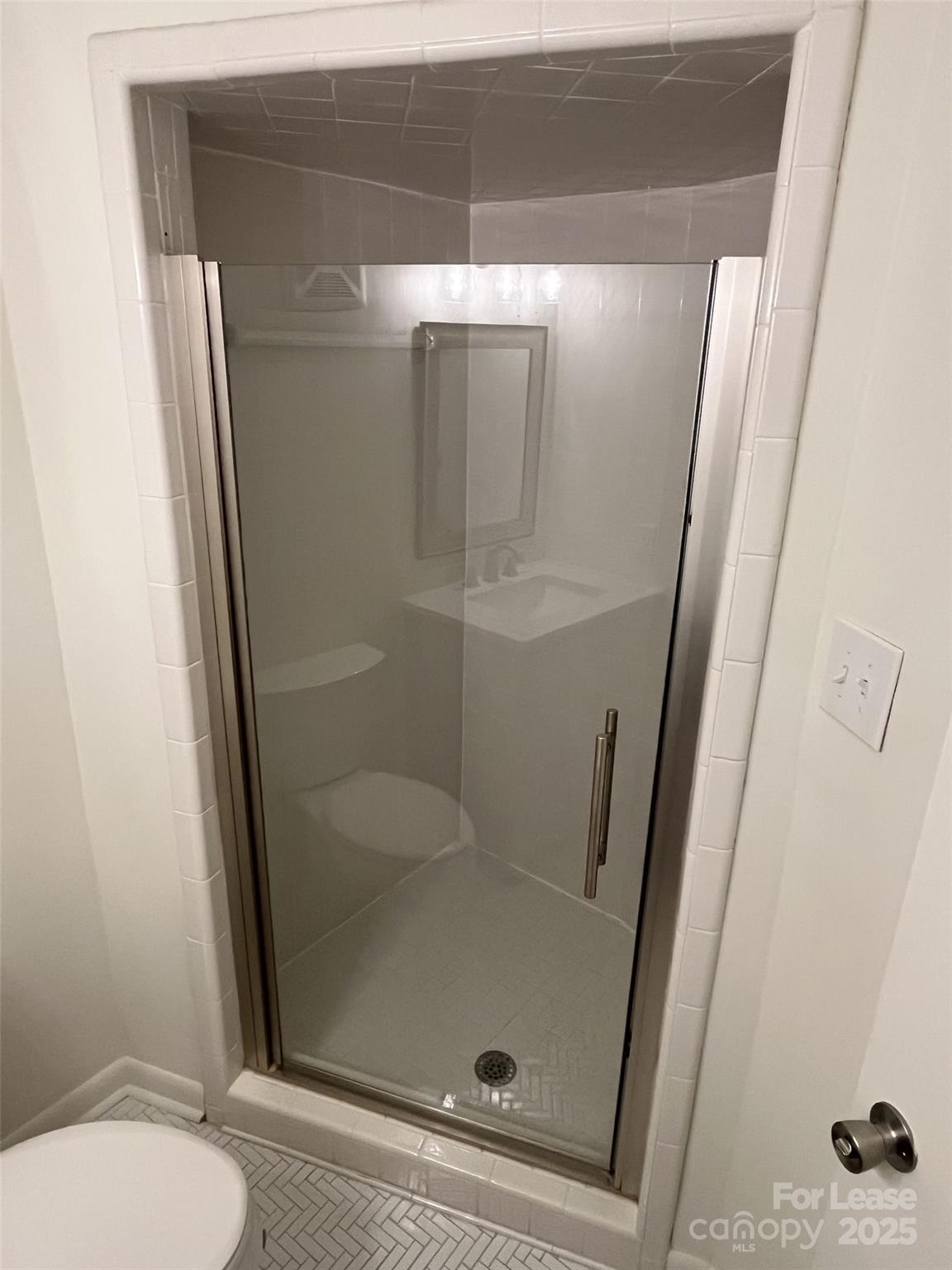 1323 Queens Road, Unit 312 Charlotte, NC 28207 - Photo 17 of 32 a bathroom with a shower and toilet