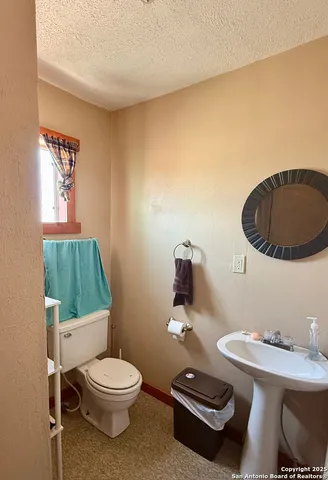 a bathroom with a toilet a sink and mirror