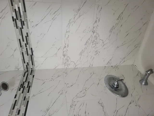 a bathroom with shower