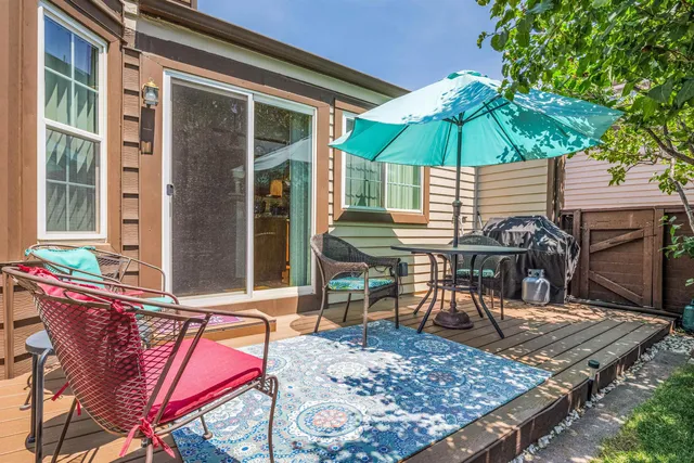 an outdoor space with seating