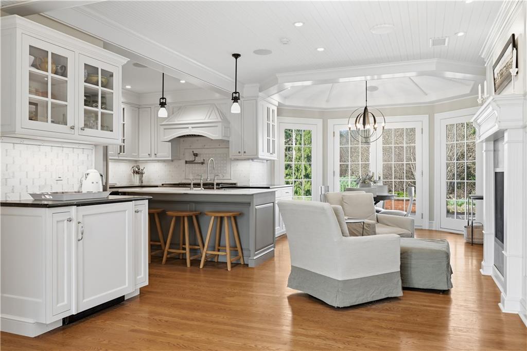 600 Backbone Road Sewickley, PA 15143 - Photo 28 of 50 A wide view of the kitchen shows its scale, brightness, and thoughtful design. The island, windows, and surrounding cabinetry come together to create a truly livable space.