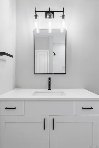 a bathroom with a sink vanity and vanity