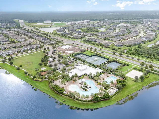 a view of an outdoor space and swimming pool