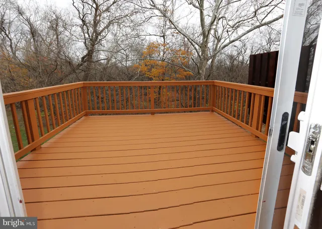 a view of wooden balcony