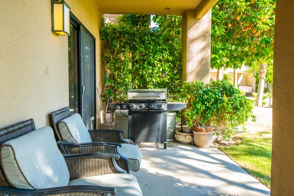 a view of an outdoor space with seating area