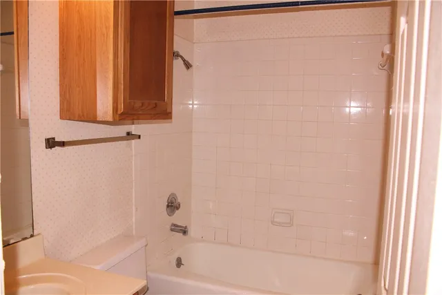 a bathroom with a bathtub