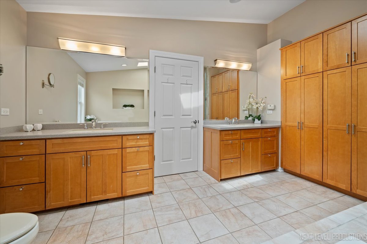 4830 Wolf Road Western Springs, IL 60558 - Photo 26 of 46 a bathroom with a sink a toilet and large mirror