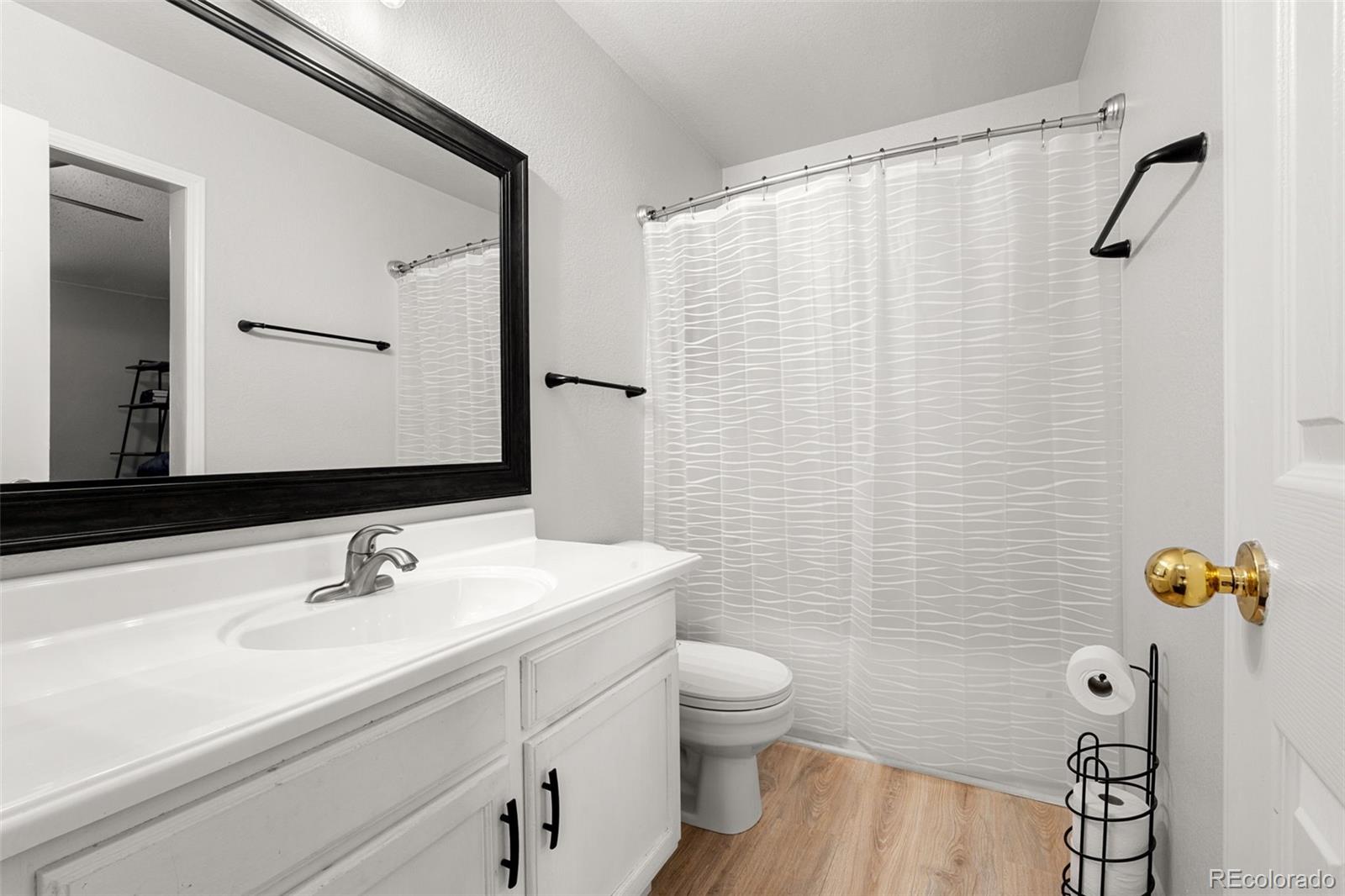 3828 South Rome Way Aurora, CO 80018 - Photo 9 of 19 a bathroom with a sink mirror vanity and toilet