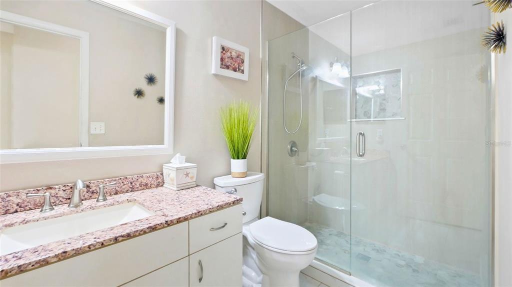 3202 Fox Squirrel Lane Valrico, FL 33596 - Photo 23 of 48 a bathroom with a granite countertop sink a toilet and shower