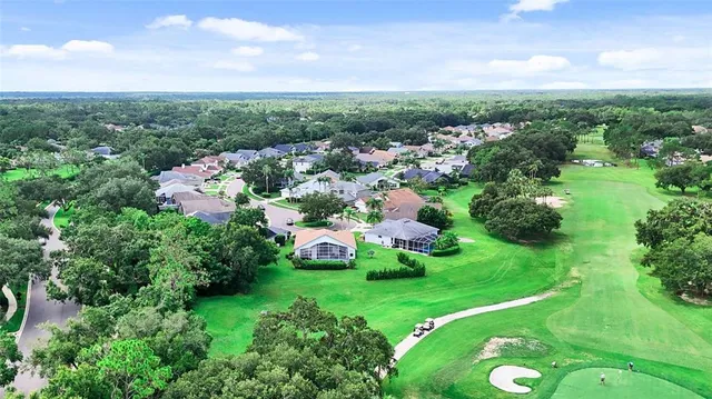 a view of a golf course with street view
