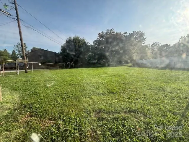 a view of a field with a tree in the background
