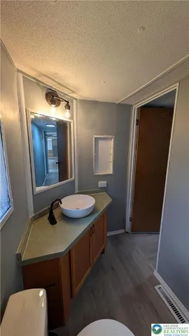 a bathroom with a sink a mirror and a toilet