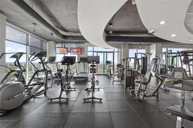 a view of a room with gym equipment