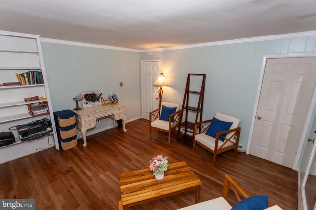 a living room with furniture a rug and wooden floor