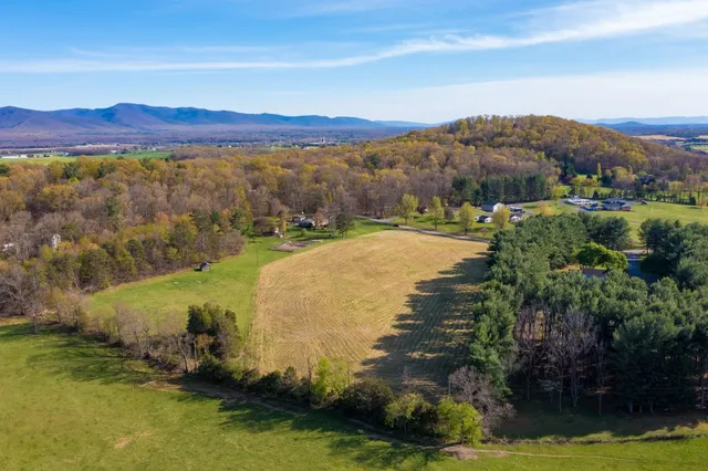 a view of a city with mountains in the background