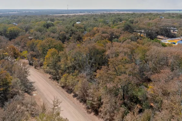 a view of a field with trees in background